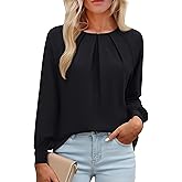YUCOLEN Long Sleeve Shirts for Women Pleated Dressy Casual Business Blouses Crew Neck Loose Trendy Tunic Tops
