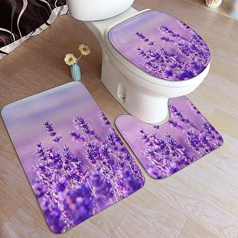 Amazon トイレマット ラベンダー ロマンチック 浴室足ふきマット 3点セット タンクカバー 滑り止め 耐摩耗 吸水 洗える トイレマット タンクカバー ホーム キッチン オンライン通販