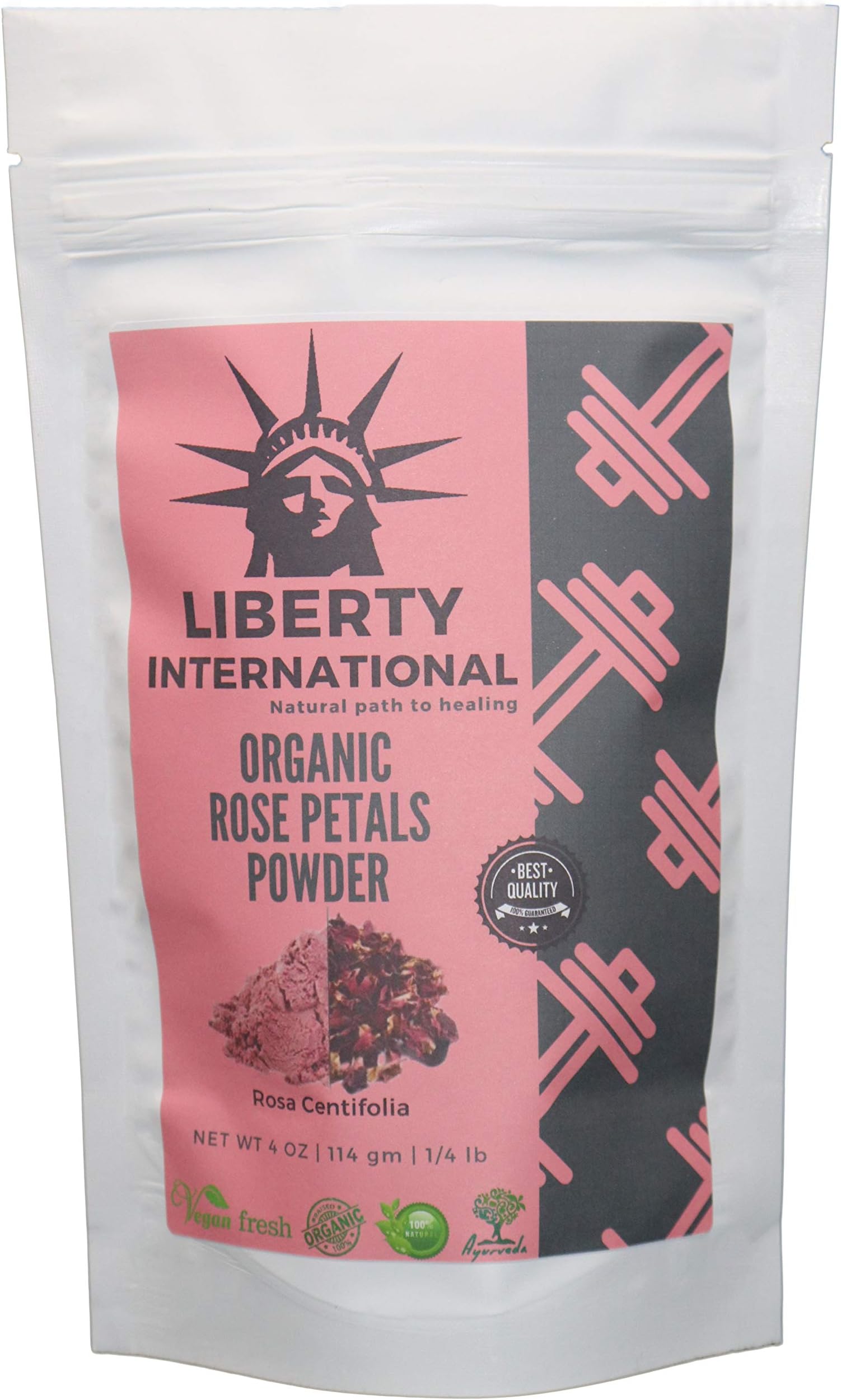 Liberty International Organic Herbal Rose Petals Powder For Facial Mask Formulations & Skin Care (114G) Certified NT1704