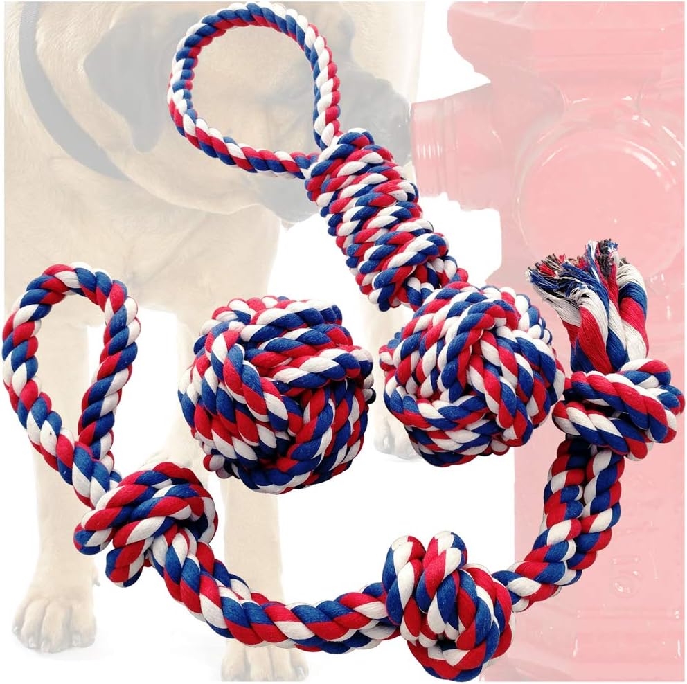Otterly Pets Dog Toys (Big Size 3-Pack) - 23-Inch 3-Knot, 13.5-Inch Handled Rope with Attached Ball, 4-Inch Ball - Tough Durable (Not Indestructible) Ropes Toy Set for Medium to Large Dogs