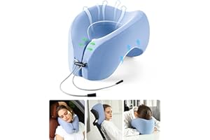 jiaao Travel Neck Pillow with 360-Degree Head Support, Adjustable Clasp, Memory Foam U-Shaped Hump Napping Pillow for Airplane, Car, Train, Bus and Home Use-Blue