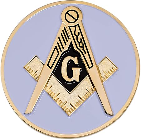 Amazon Masonicコンパススクエア ラウンドホワイト ゴールド車オートエンブレム 3 直径 エンブレム 車 バイク