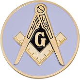 Square &amp; Compass Round Masonic Auto Emblem - [White &amp; Gold][3'' Diameter]