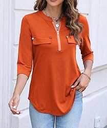 Halife 3/4 Length Sleeve Womens Tops Casual Flowy V