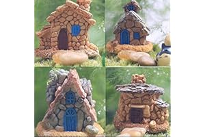 Trasfit 4 Pieces Miniature Fairy Garden Stone House - Mini Fairy Cottage House for Garden & Patio Decoration - Accessories for Home Decoration Outdoor Décor (4 Stone House)