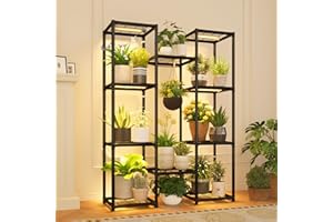 GENTINGBRO Plant Stand With Grow Light Indoor Outdoor Metal Plant Shelf Waterproof Black Plant Rack for Multiple Plant Holder