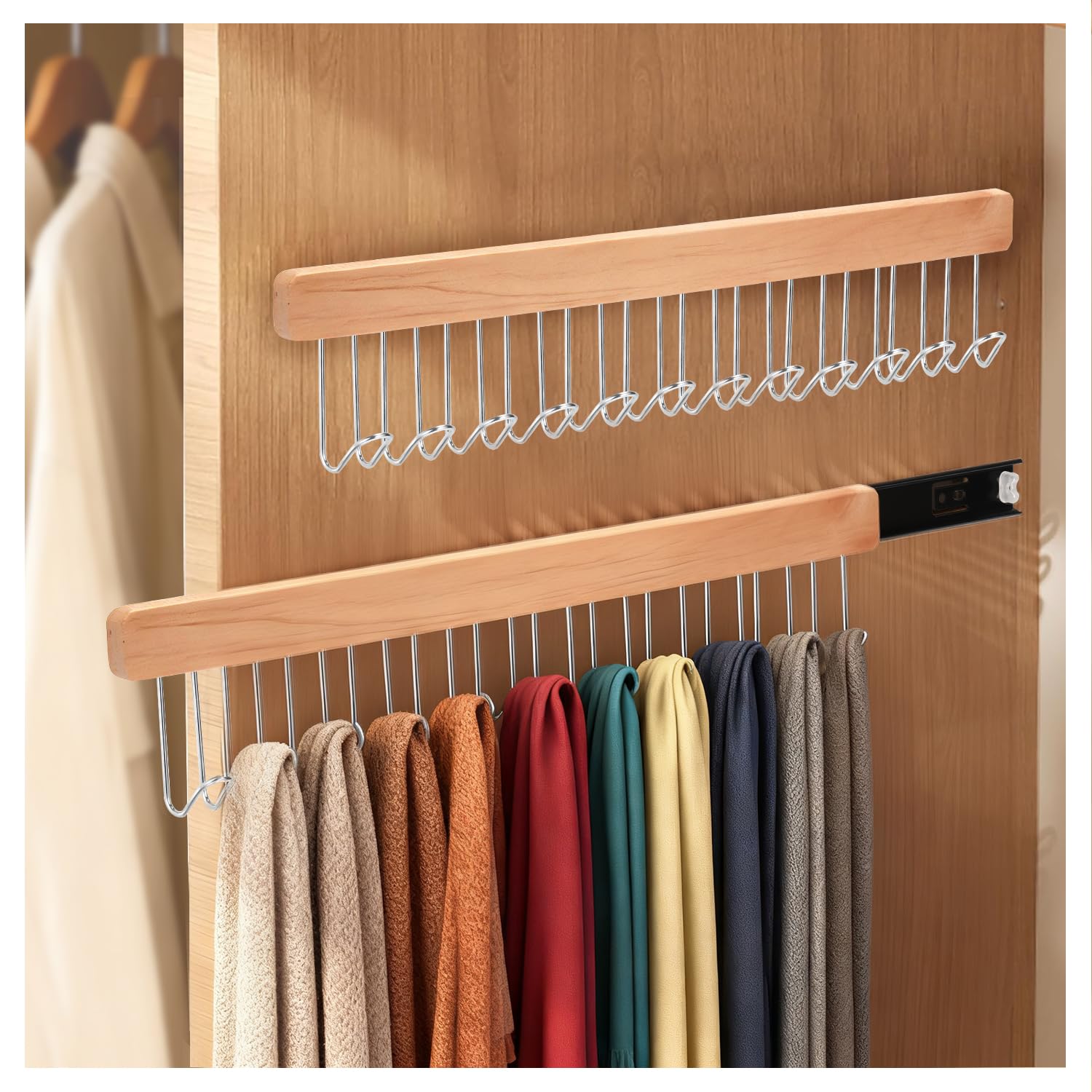 Photo 1 of 2 Pack 16.2In Valet Rods for Closets, Left-Side Adjustable Retractable Rods with 12 Metal Hooks, Multi-Scene Ties Belts Bras Vests Organizer for Closet Kitchen Bathroom