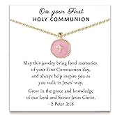 Drogomen Cute Small Cross Necklace, First Communion Baptism Decorations Party Favors Christian Religious Easter Jewelry Gifts for Daughter Granddaughter Niece