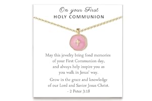 Drogomen Cute Small Cross Necklace, First Communion Baptism Decorations Party Favors Christian Religious Easter Jewelry Gifts for Daughter Granddaughter Niece