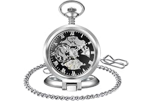 Whodoit Stainless Steel Men Fashion Leisure Pocket Watch Dial Silver Mechanical Mens Fob Chain Watch