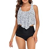 Edelqual Tankini Swimsuits for Women High Waisted Bikini Sets Plus Size Two Piece Bathing Suits Tummy Control Swimwear