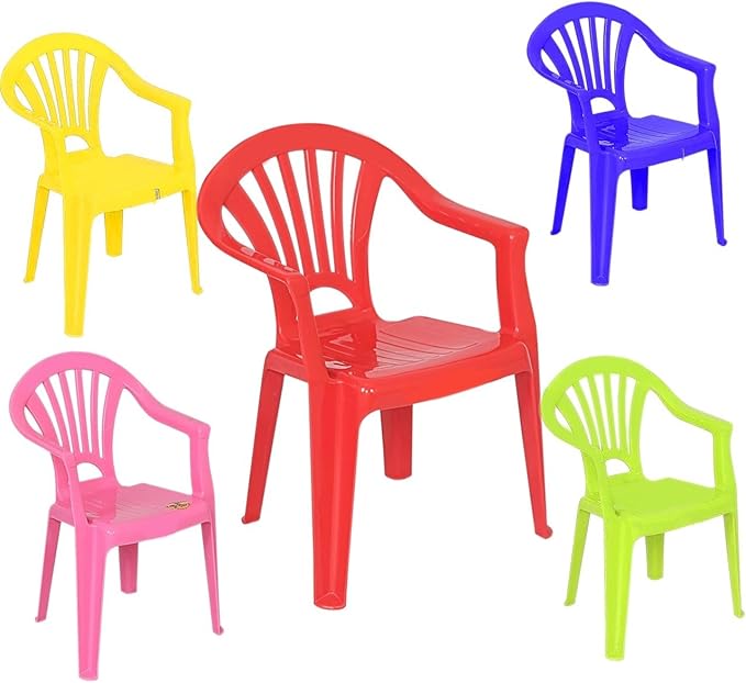 Strong Set of 5 Colours Stackable Kids Children Plastic Chairs Picnic Party Up To 60kg (Multi