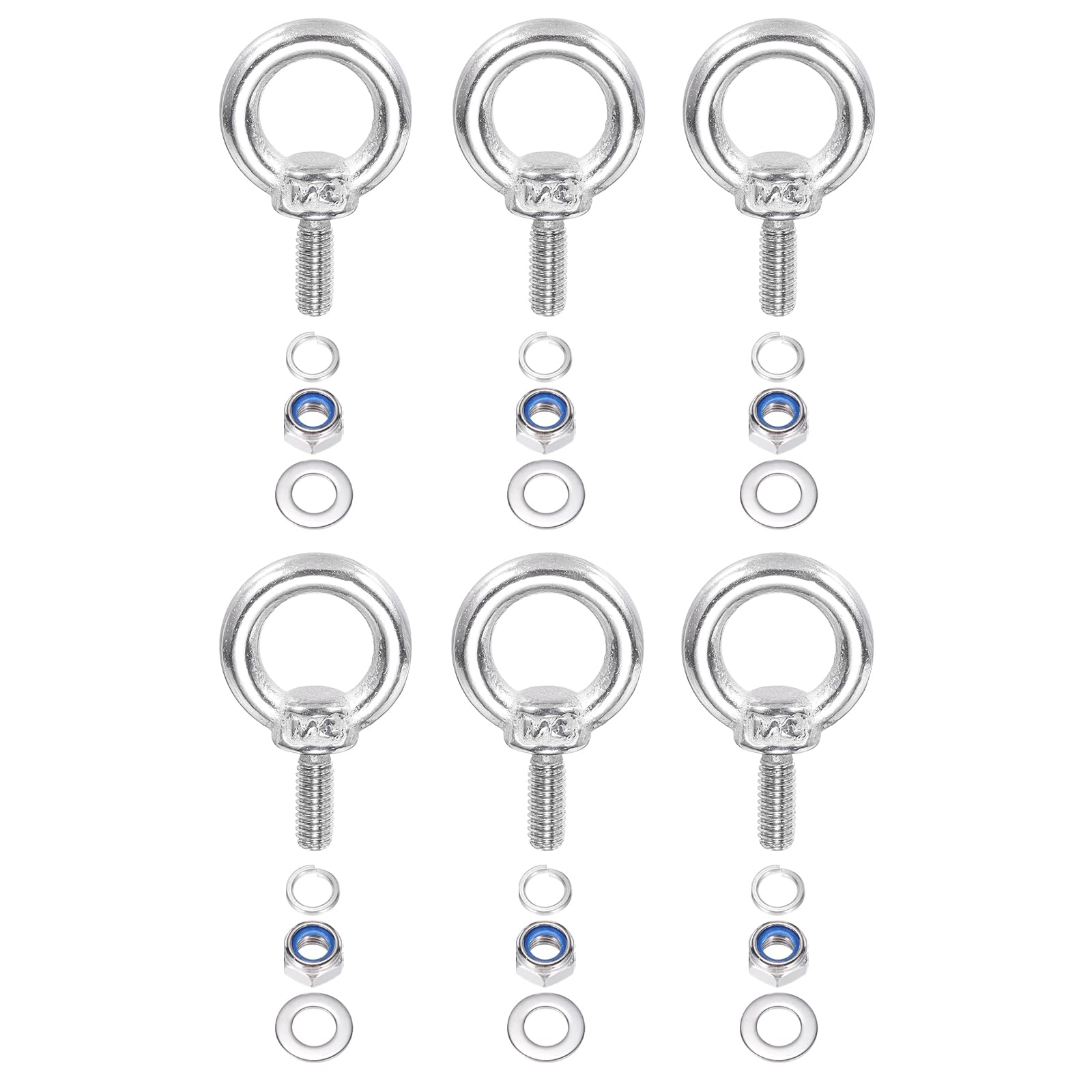 PATIKIL M4 x 10mm Lifting Shoulder Eye Bolt, 6Pcs 304 Stainless Steel Lifting Ring Threaded Eyebolt with Nuts Washers for Hanging Hammocks Articles
