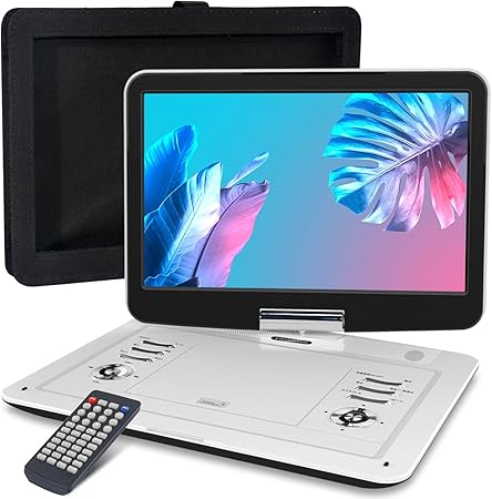 Amazon ポータブルdvdプレーヤー 14 1インチ 車載携帯式dvd 大容量バッテリー内蔵 液晶高画質画面 270度回転 3電源 Cprm対応 リージョンフリー 車載用バッグ付属 後部座席 3年保証 日本語取扱説明書付き ホワイト Fangor ポータブルdvdプレーヤー