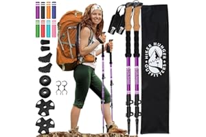 HIKER HUNGER OUTFITTERS Aircraft Aluminum Trekking Poles by USA Brand - Ultra Strong Lightweight Collapsible Hiking Poles w/Cork Grips & Quick Adjustable Flip Locks