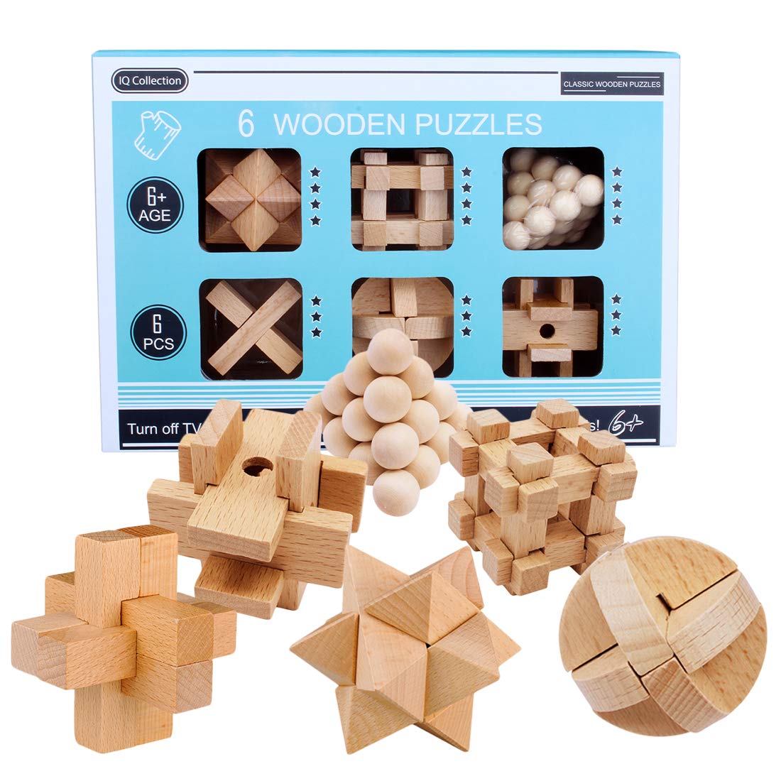 LoKauf 6St. Holz Knobelspiele Set IQ Puzzle 3D Knifflige ...