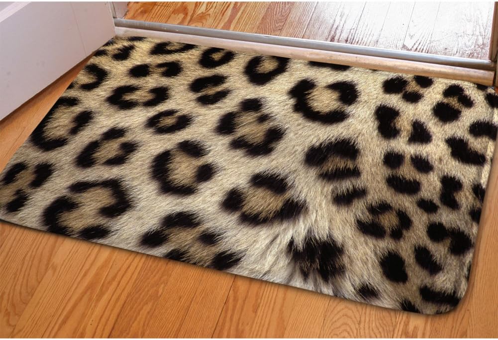 INSTANTARTS Cool Leopard Print Entrance Floor Rug Non-Slip Flannel for Bedroom Bathroom Kitchen