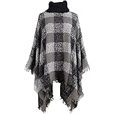 QZUnique Women's Turtleneck Poncho Sweater Knit Cape Pullover Shawl Wrap Dress Ponchos Tassels