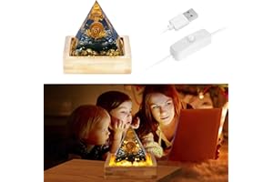 WHALEME Healing Crystals Orgone Pyramid, Tigers Eye Obsidian Orgonite Crystal Pyramid Valentines Day Gifts for Women with LED Wooden Base, Energy Protection Crystals for Meditation, Blanacing Chakra