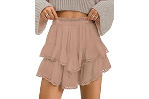 TARSE Womens Flowy Shorts High Waist Pleated Mini Skirts Casual Boho Ruffle Tiered Skorts Cute Versatile Fashion Shorts