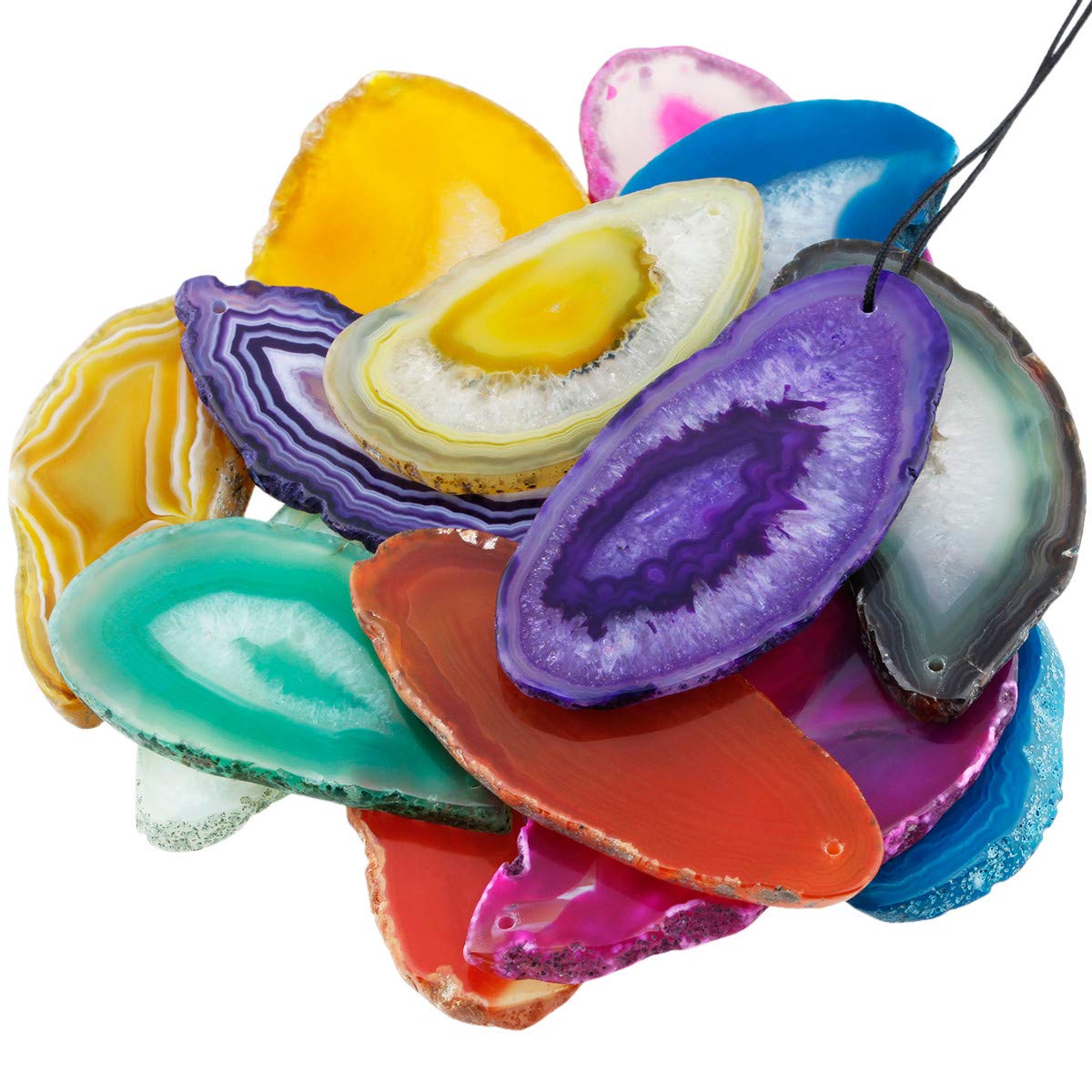 KYEYGWO Top Drilled Irregular Agate Quartz Slice Pendant Jewelry Charms for Jewelry Making, Pack of 10