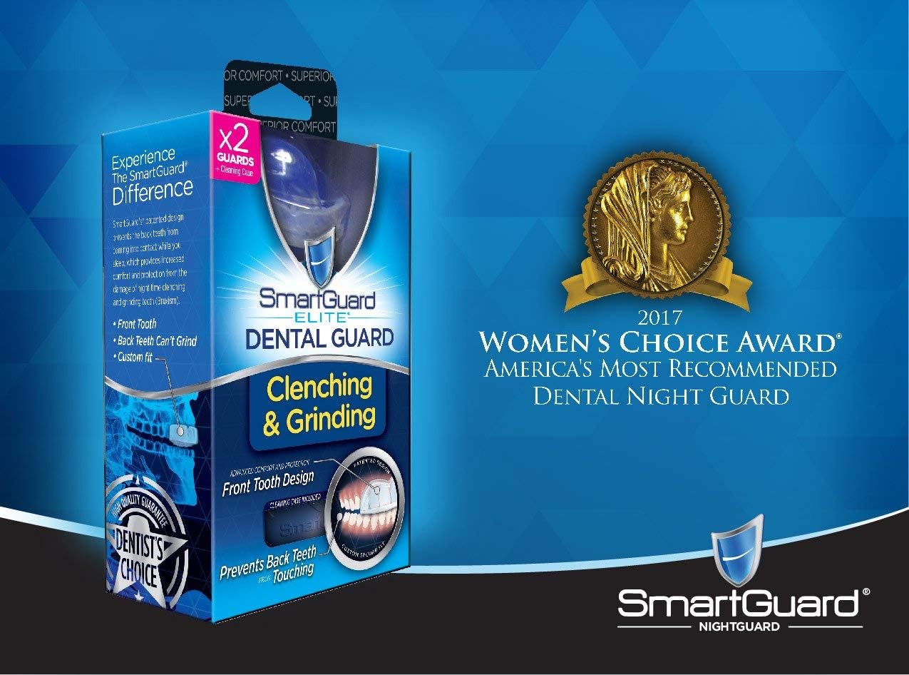 SmartGuard Elite Night Guard (2 Guards & 1 Cleaning Case) for Clenching & Grinding Teeth (Bruxism), Dentist's Choice, Covers Upper Front Teeth, Personal Comfort Fit: Health & Personal Care