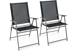 Giantex Patio Folding Chairs Set of 2, Outdoor Lawn Chairs with Rustproof Metal Frame, Portable Dining Chairs for Porch, Deck, Garden, Backyard, Camping