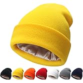 NPQQUAN Satin Lined Beanie for Women Silk Lined Beanies Winter Warm Hats | Soft Lining,Cuffed Knit Beanie Hats for Women,Protect Hair Reduce Frizz,Stretchy Snug Hold,Essential for Outdoor Sports