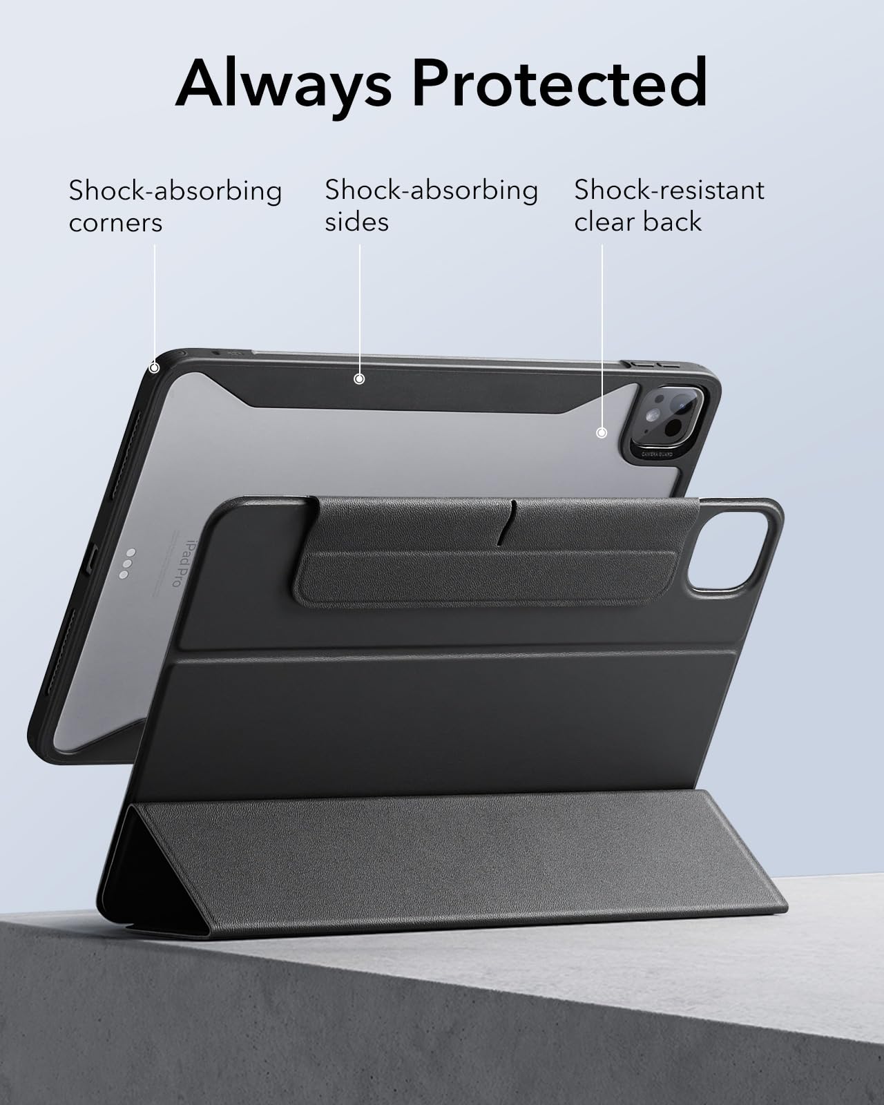 ESR for iPad Pro 11 Inch Case (M5/M4) 2025/2024, Removable Magnetic Cover with Pencil Holder, Vertical Stand, Fully Supports Pencil Pro and Pencil (USB-C), Rebound 360 Series, Black