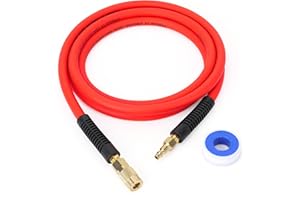 FYPower Air Compressor Whip Hose 3/8 Inch x 10 Feet Lead in Hybrid Hose with Fittings, Flexible and Kink Resistant, 1/4" Industrial Quick Coupler and Plug Kit - Red