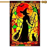 BlissYard Spring Summer House Flag 28 x 40 Inch Double Sided Garden Flag Witch Cat and Red Moon Forest for Halloween Fall Yard Banner Porch Outdoor Decor Holiday House Flag