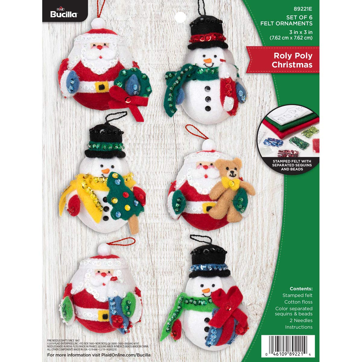 Plaid Felt Ornament KIT, Roly Poly Christmas, One Size