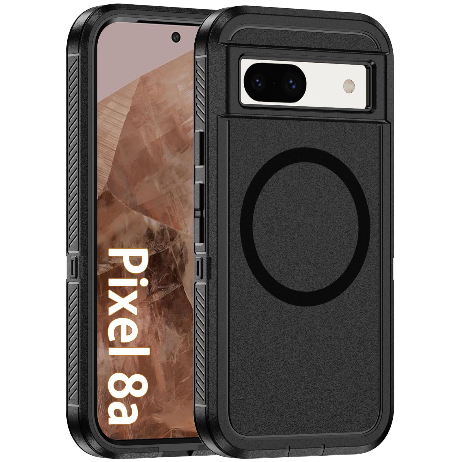 KTUOHU Magnetic Case for Google Pixel 8a [Compatible with Magsafe] [Dual Layer Military-Grade Protection] Heavy Duty Shockproof Rugged Protective Cover for Google Pixel 8A 5G 6.1 inch, Black