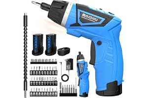 8V Electric Screwdriver,Rechargable Cordless Screwdriver with 2X 2000mAh Battery,6+1 Torque 10N·m Max,47pcs Bits,180°Adjustab