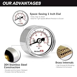 AetralYB 0-15 Psi Pressure Gauge, 1" Dial, 1/8 Npt