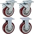 IconCasterWheels 6" x 2" Pro-Tech Polyurethane Heavy Duty Maroon Casters | Top Plate 4" x4.5" | 2 Swivel Total Lock Brake & 2 Rigid Casters| Non-Marking Wheel | Load Capacity 3600 lbs./Set (4-Pack)