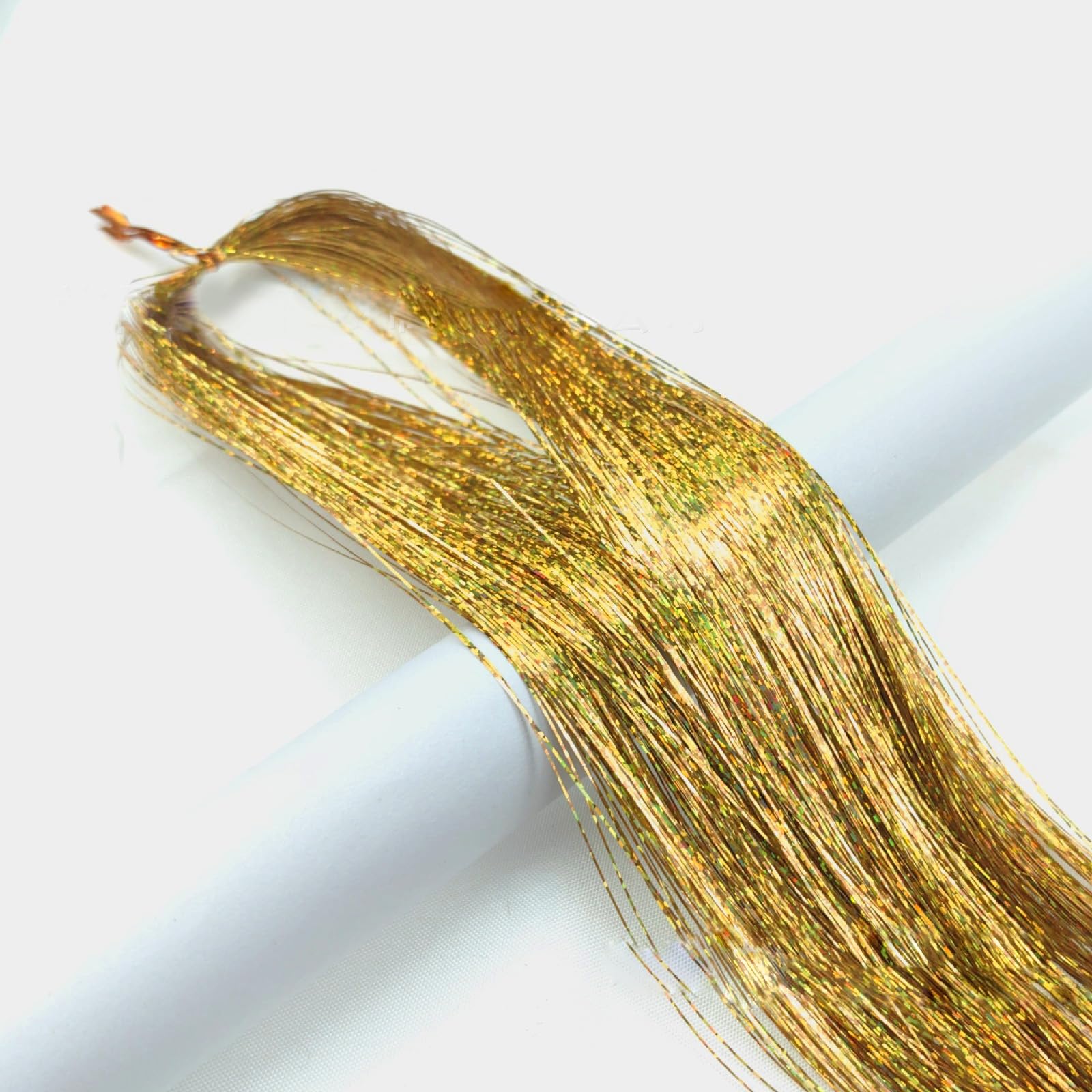 Leliafleury 1000 Strands Gold Hair Tinsel 94cm Glitter Straight Hair Extensions for Party Cosplay
