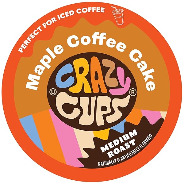 CRAZY CUPS FLAVORED COFFEE PODS, MAPLE COFFEE CAKE SINGLE SERVE COFFEE CUPS FOR K CUP KEURIG MACHINES, BREW HOT OR ICED, 22 COUNT