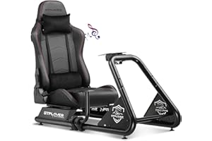GTPLAYER Racing Simulator Cockpit with Seat and Bluetooth Speakers, Racing Style Reclining Seat and Ultra-Sturdy Alloy Steel Frame (Black)