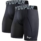 Youper 2-Pack Adult Compression Shorts w/Cup Pocket, Men's Athletic Supporter for Baseball & Football