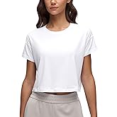 CRZ YOGA Pima Cotton Relaxed Crop T-Shirts for Women - Workout Athletic Gym Casual Short Sleeve Shirts Loose Crewneck Tops
