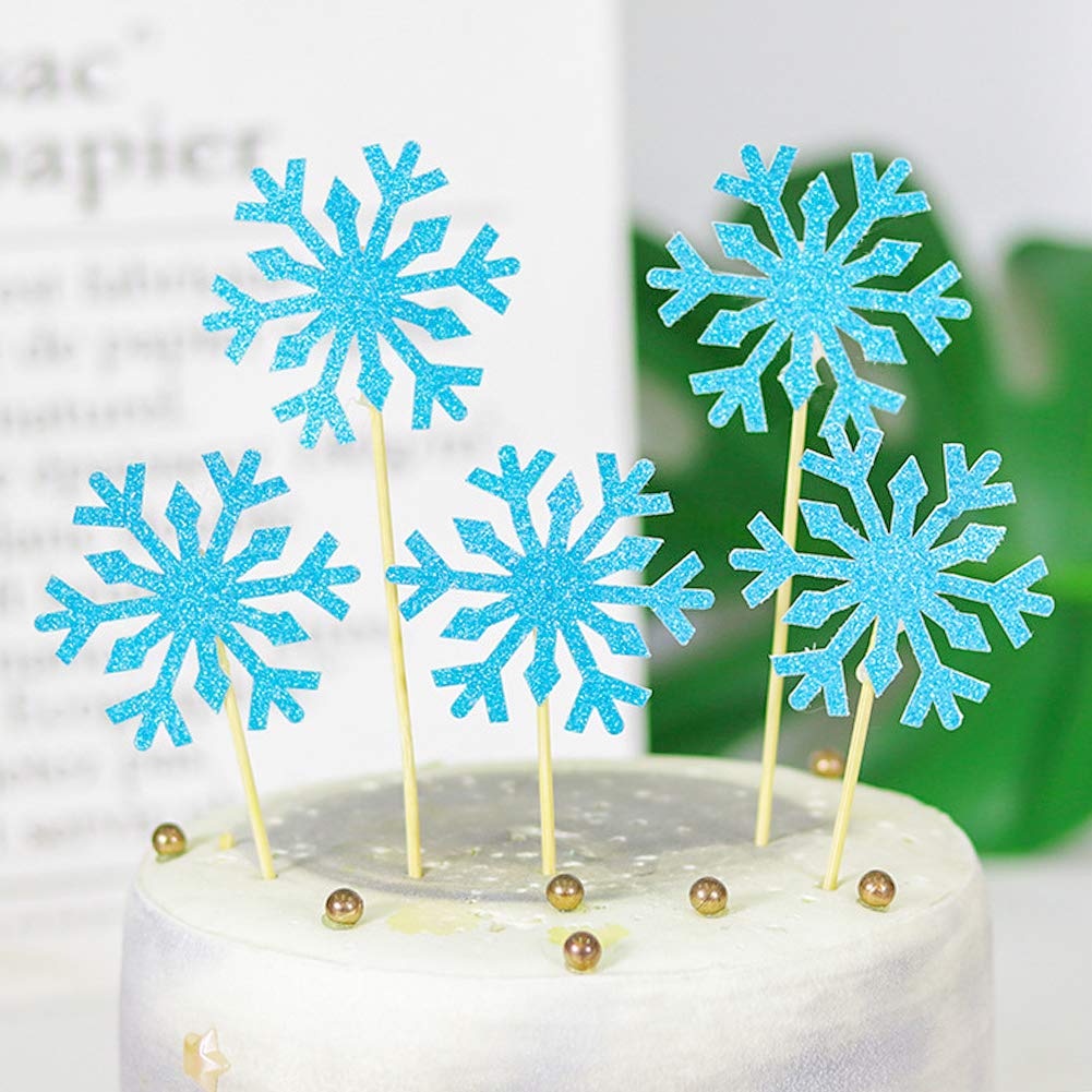 HansGo Snowflake Cupcake, 40PCS Christmas Cupcake Toppers Frozen Snowflake Cake Toppers Picks Glitter Winter Decorations