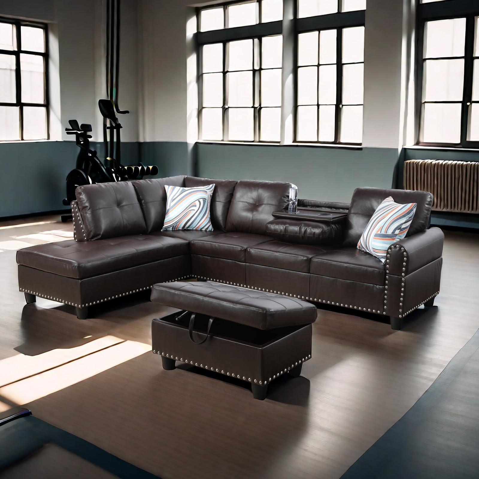 View 1 of ****ONLY THE CENTER STOOL****
L Shaped Sectional Sofa with Ottoman, Modern Couches for Living Room, Microfiber Facing, Bedroom