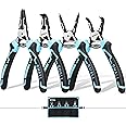 SHALL Snap Ring Pliers Set, 4PCS Heavy Duty 7-Inch Internal External Circlip Pliers, Straight Bent C-clip Pliers Lock Ring Pliers 5/64" Tip, Reverse Pliers for Ring Remover Retaining w/Portable Pouch