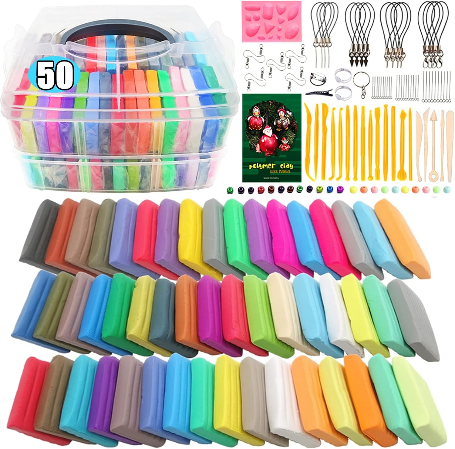 50 Colors Polymer Clay, BYWORLD Modeling Clay Oven Bake Clay with 19 Sculpting Clay Tools and Accessories, Soft Modeling Clay Earring Making Kit for Kids, Starter, Adults, Ideal DIY Gift for Kids
