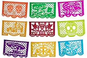 FIESTA BRANDS Altar de Ofrendas Dia de Los Muertos Mexican Papel Picado Tissue Paper Banner. Colorful Day of The Dead Decorations Medium Size Panels