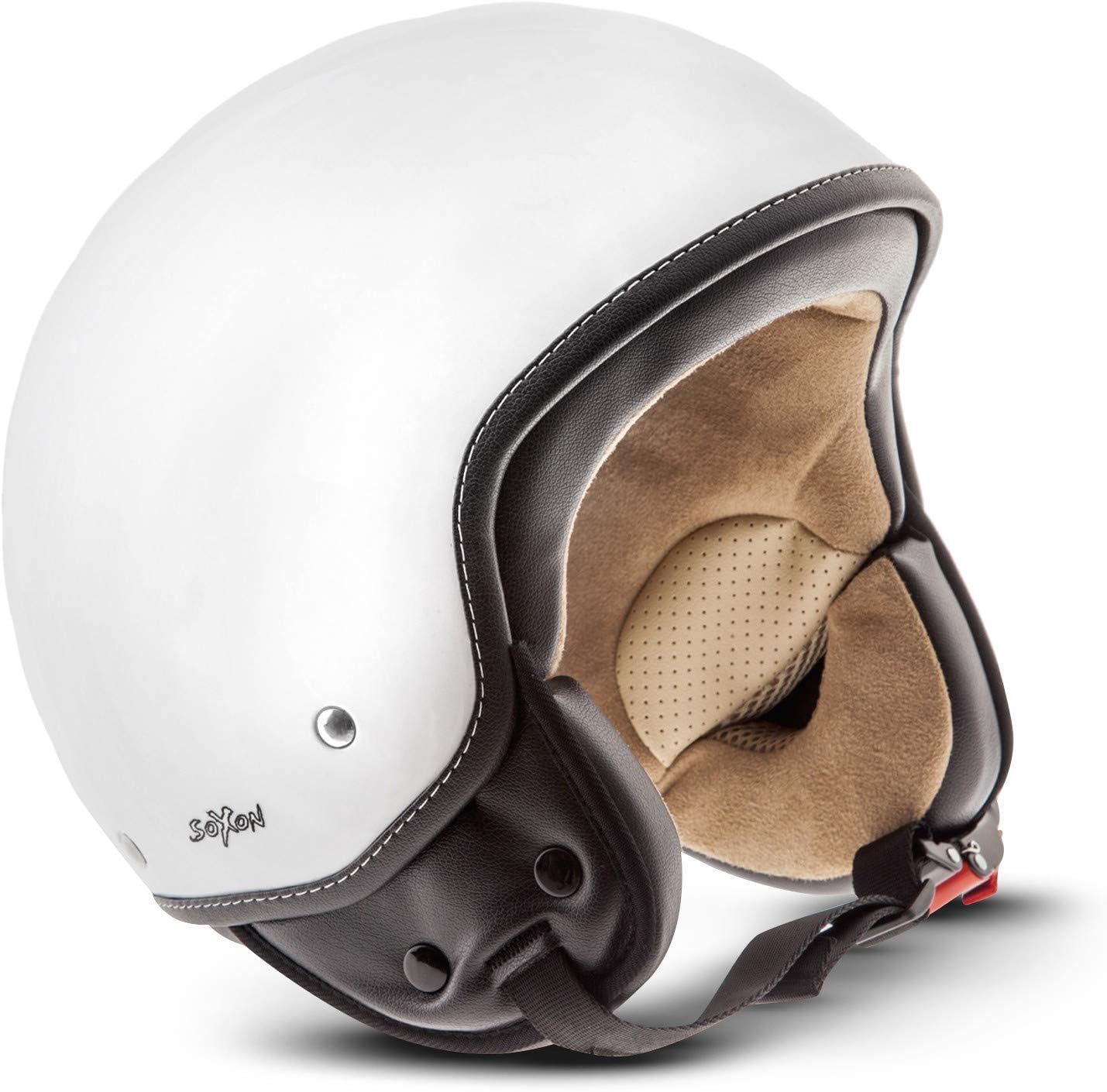 Soxon · SP-301 „Snow“ (white) · Open Face Helmet · Scooter Retro Motorcycle Motorbike Jet Pilot · ? ECE certified · Click-n-Secure Clip · Carrier Bag · S (55-56cm)