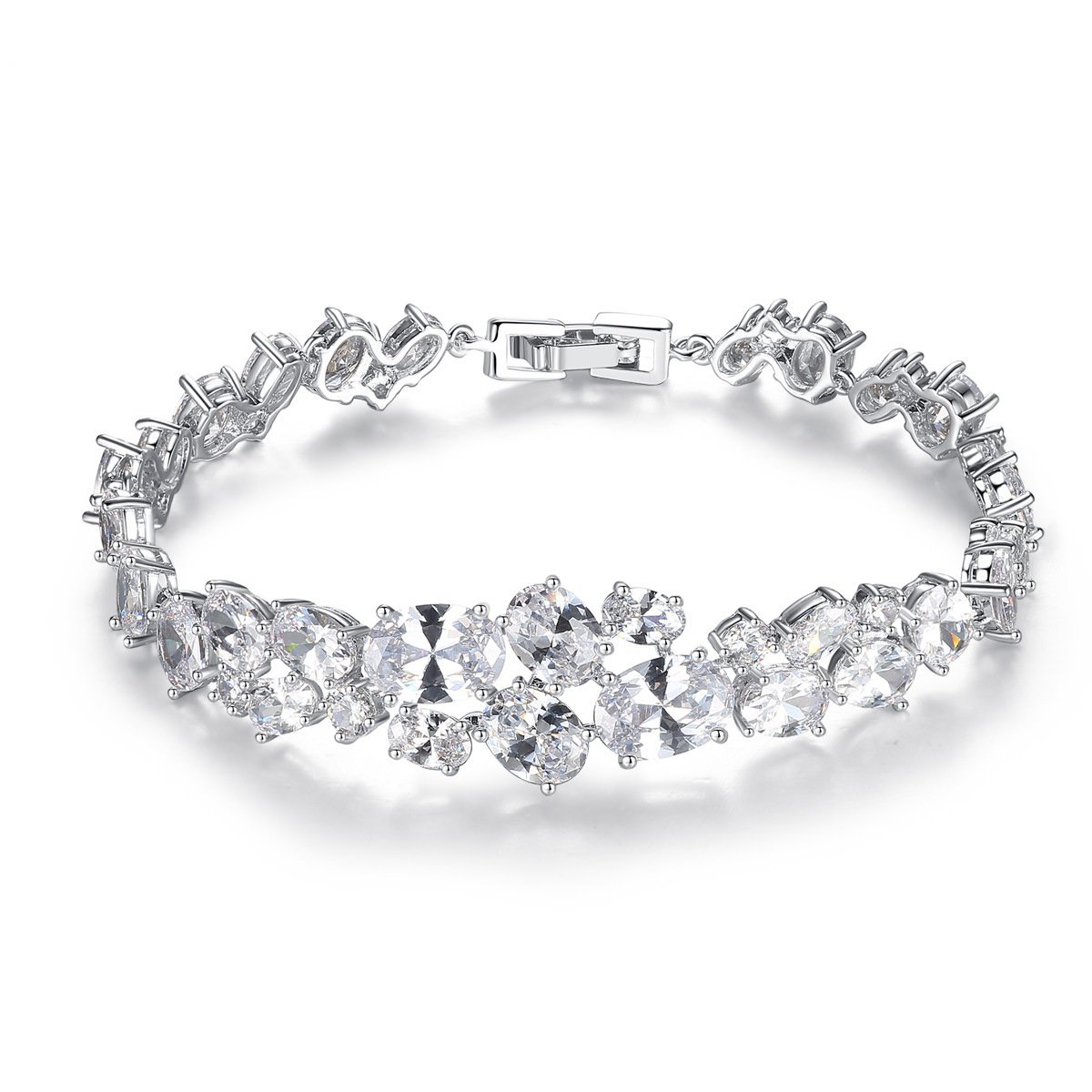 QUKE 19CM(7.5In) Cubic Zirconia Crystal Bracelet for Women and Girls Wedding Gift Jewellery