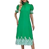 Women's Button Down Shirt Dress Floral Embroidery Short Sleeve Fall Winter Casual Side Slits Long Dresses