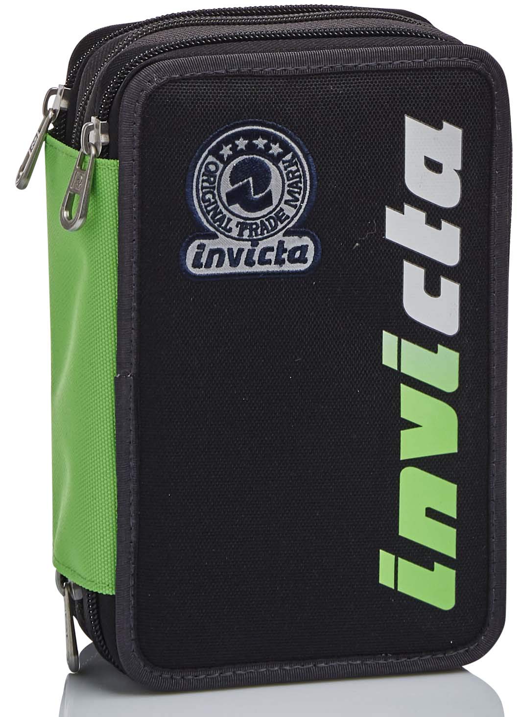Invicta Pencil Case - Kupang - 3 Compartments, Black School Pen Holder, Boys, Children - Complete with Pencils, Pens, Markers...